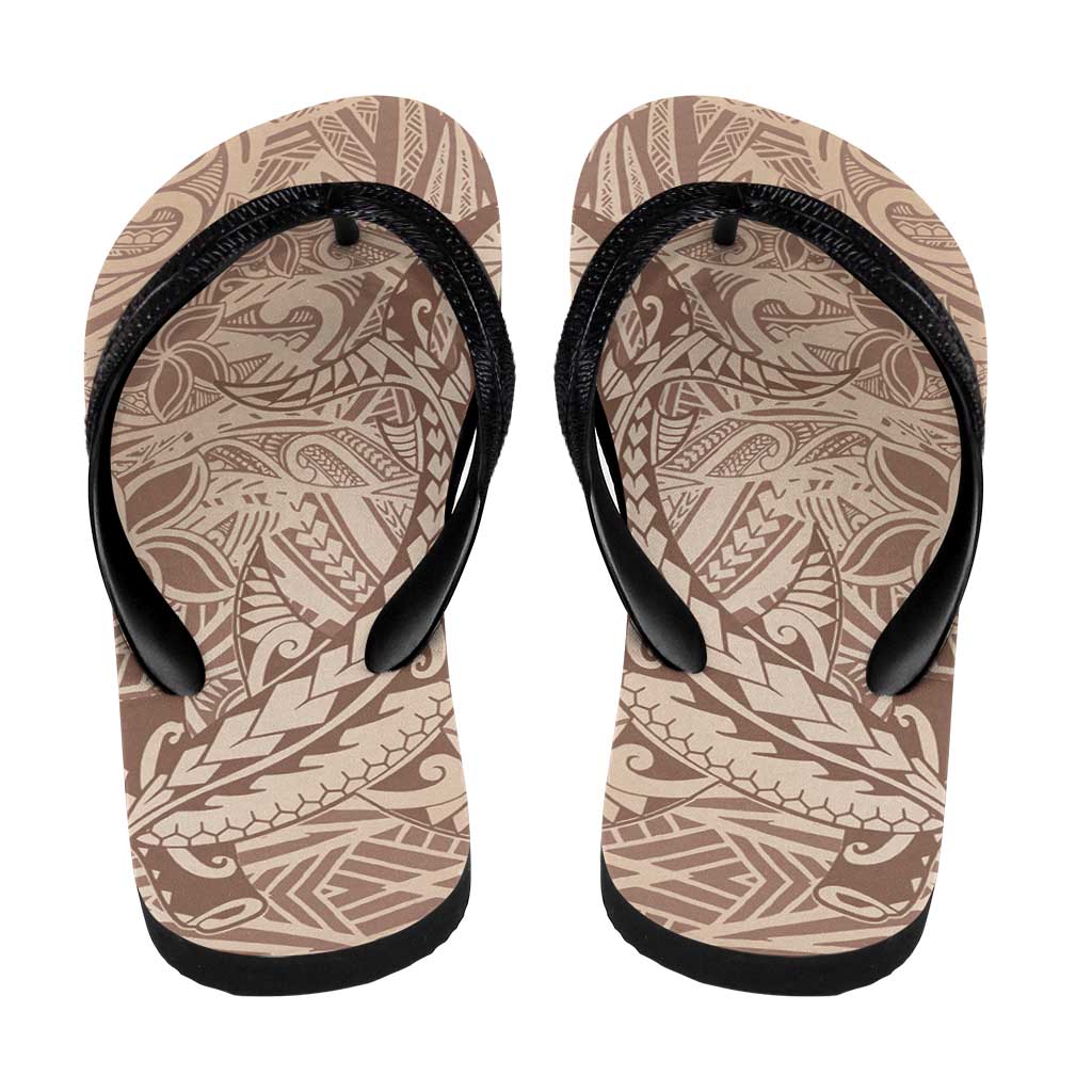 Beige Gradient Polynesia Flip Flops Hawaiian Tribal Hammerhead Shark Tattoo - Polynesian Pride