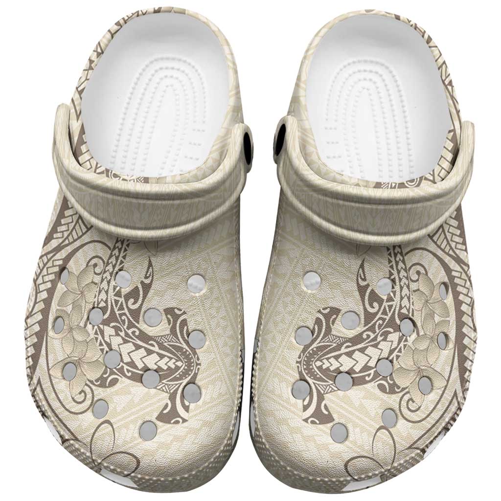 Beige Hawaii Clogs Shoes Hammerhead Shark Tattoo Curve Polynesian - Polynesian Pride