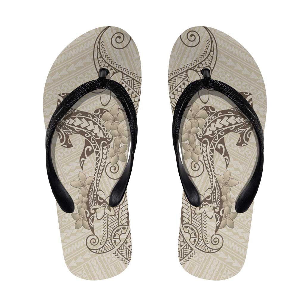 Beige Hawaii Flip Flops Hammerhead Shark Tattoo Curve Polynesian - Polynesian Pride