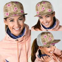 Beige Hawaii Hibiscus With Tropical Flowers Motifs Mesh Trucker Cap LT14 - Polynesian Pride