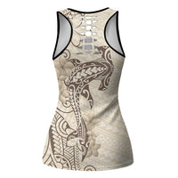 Beige Hawaii Hollow Tank Top Hammerhead Shark Tattoo Curve Polynesian - Polynesian Pride