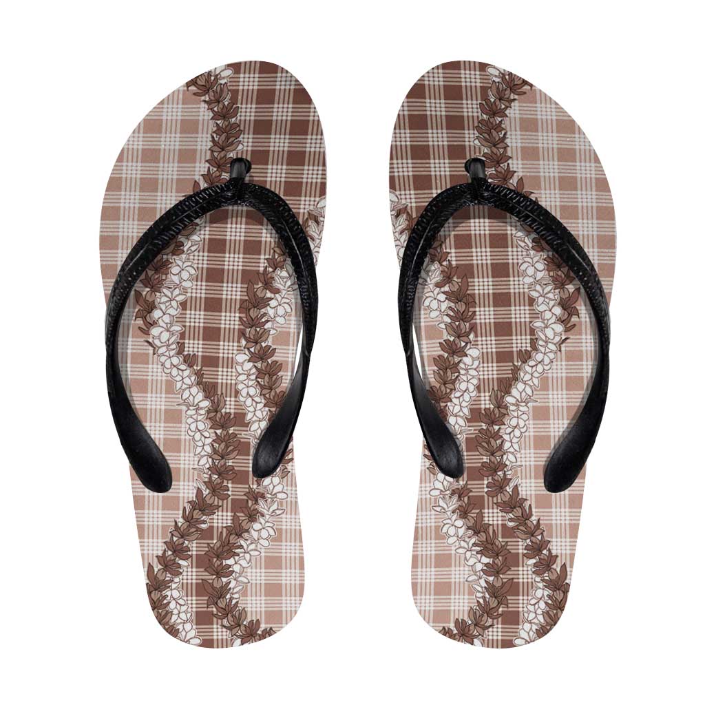 Beige Hawaii Palaka Flip Flops Hawaiian Honohono Lei