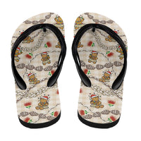 Beige Palaka Hawaii Mele Kalikimaka Flip Flops Ohia Lehua Shell Leis Funny Gingerbread Santa - Polynesian Pride