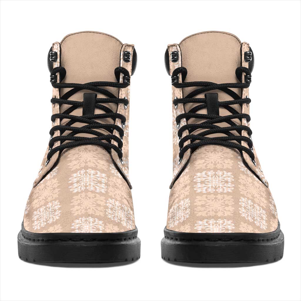 Beige Palaka Quilt Hawaii All Season Boots Traditional Hawaii-plaid Pattern - Polynesian Pride