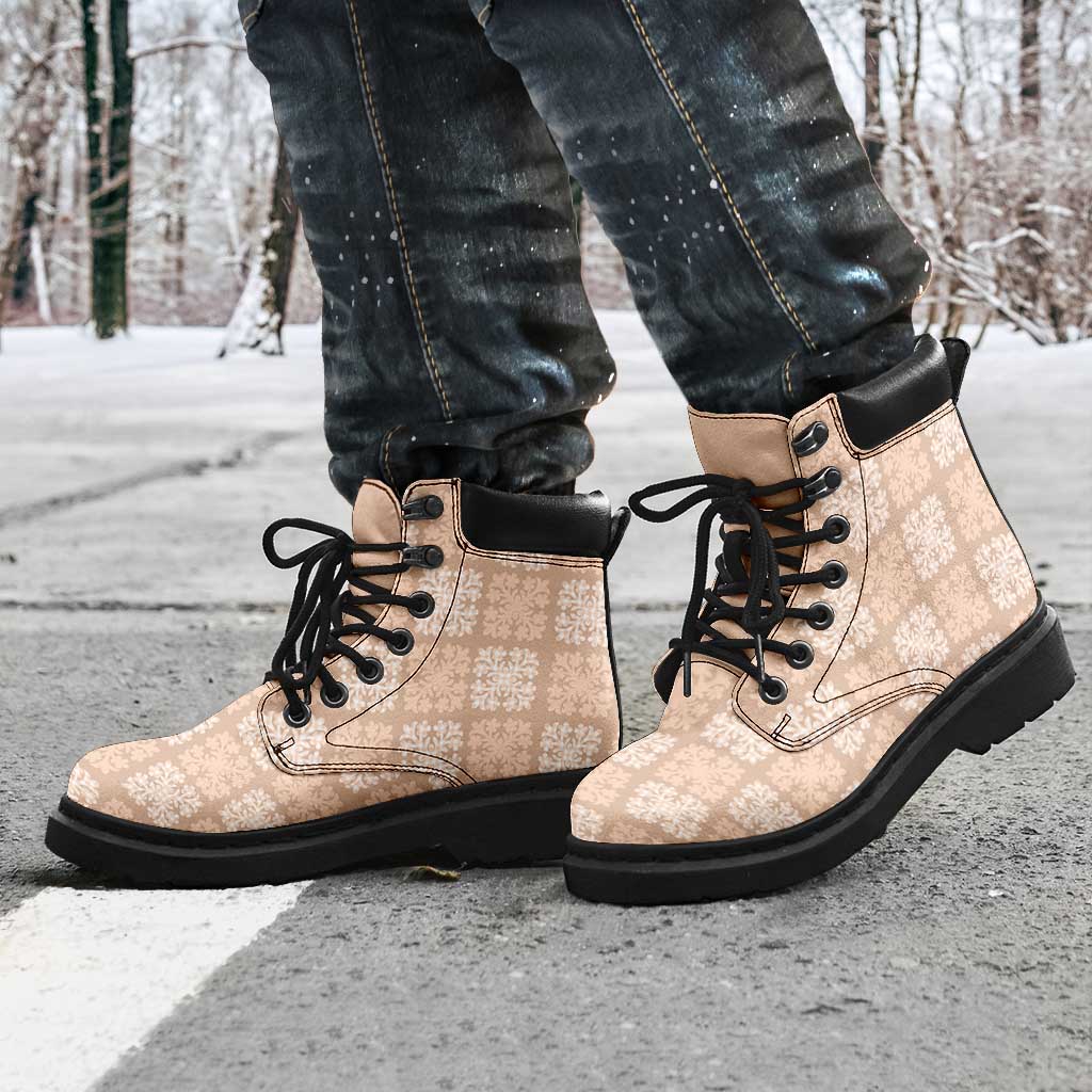 Beige Palaka Quilt Hawaii All Season Boots Traditional Hawaii-plaid Pattern - Polynesian Pride