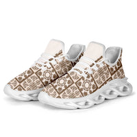 Beige Palaka Quilt Hawaii Clunky Sneakers Hawaiian Tropical Monstera Sea Turtle
