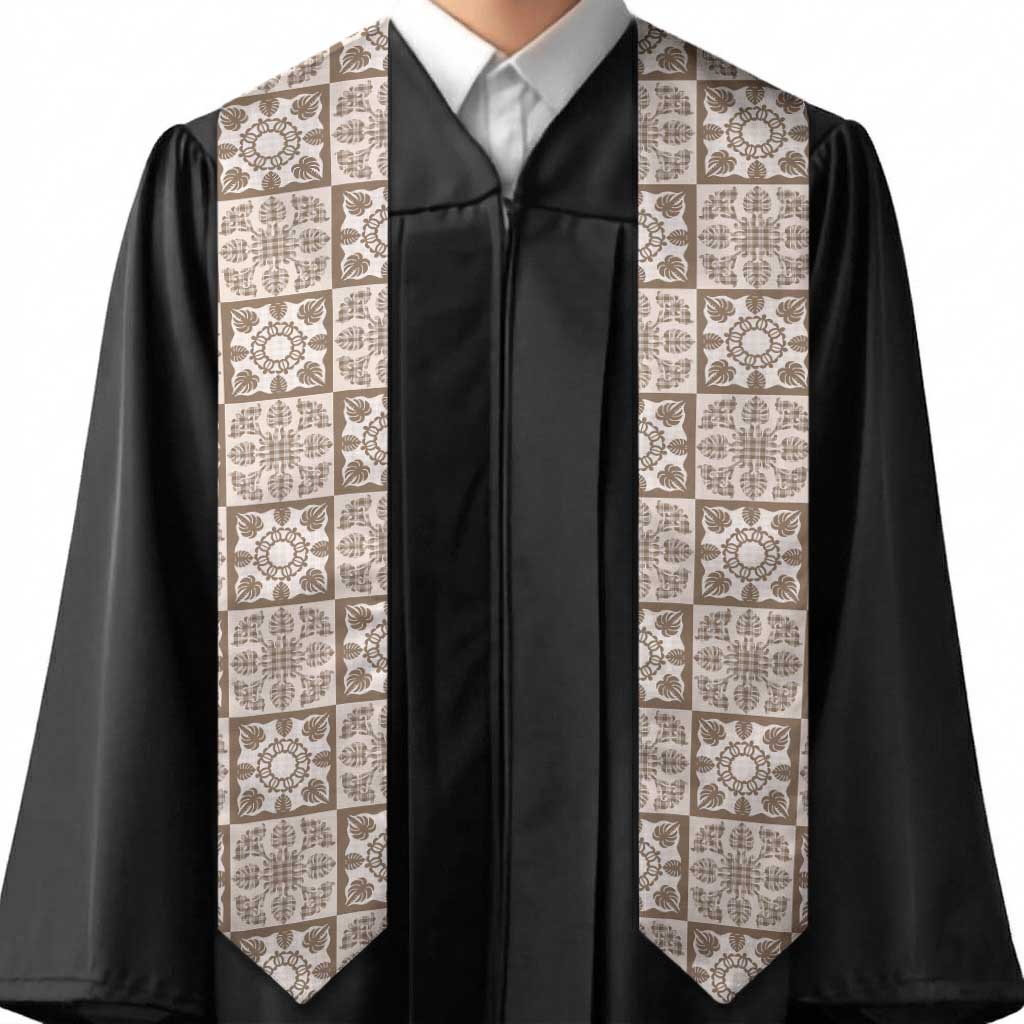Beige Palaka Quilt Hawaii Graduation Stole Hawaiian Tropical Monstera Sea Turtle