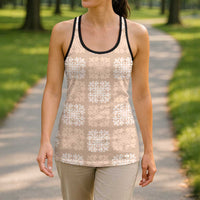 Beige Palaka Quilt Hawaii Hollow Tank Top Traditional Hawaii-plaid Pattern - Polynesian Pride