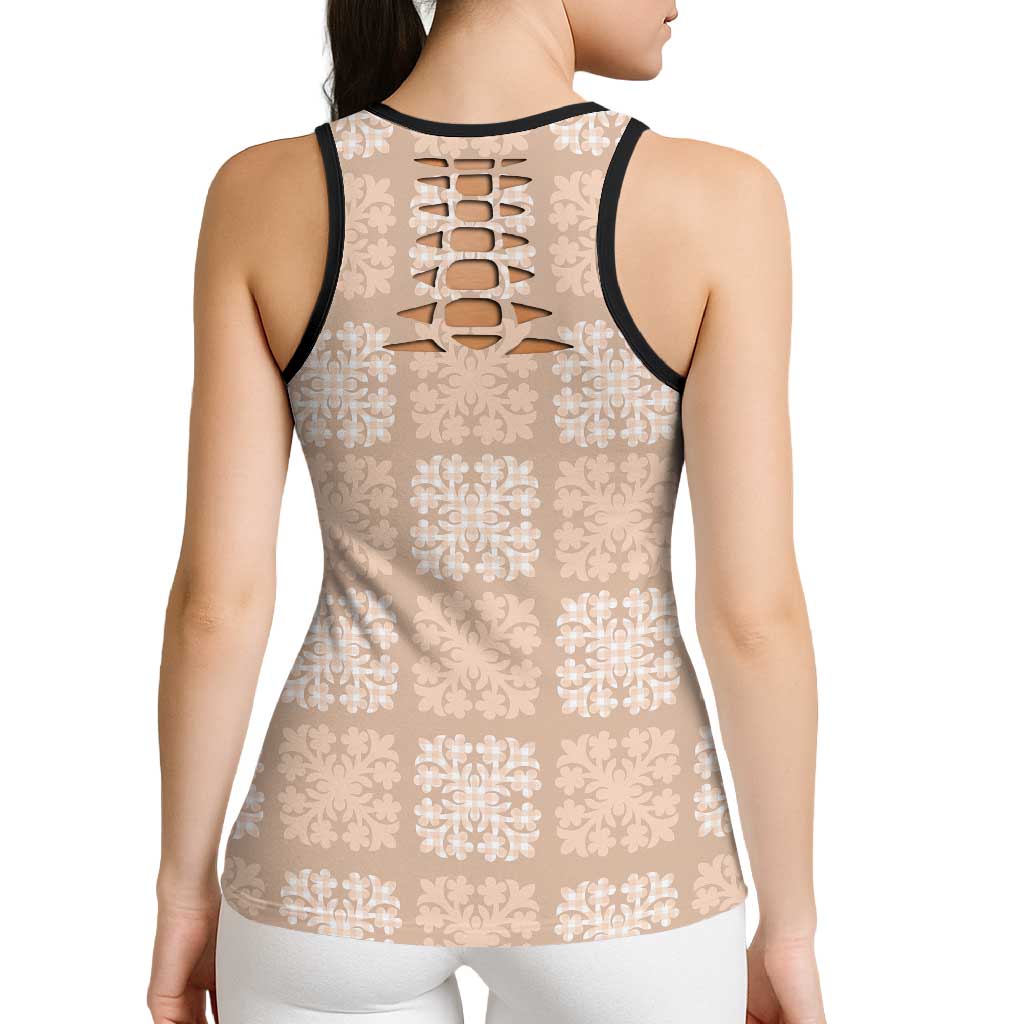 Beige Palaka Quilt Hawaii Hollow Tank Top Traditional Hawaii-plaid Pattern - Polynesian Pride