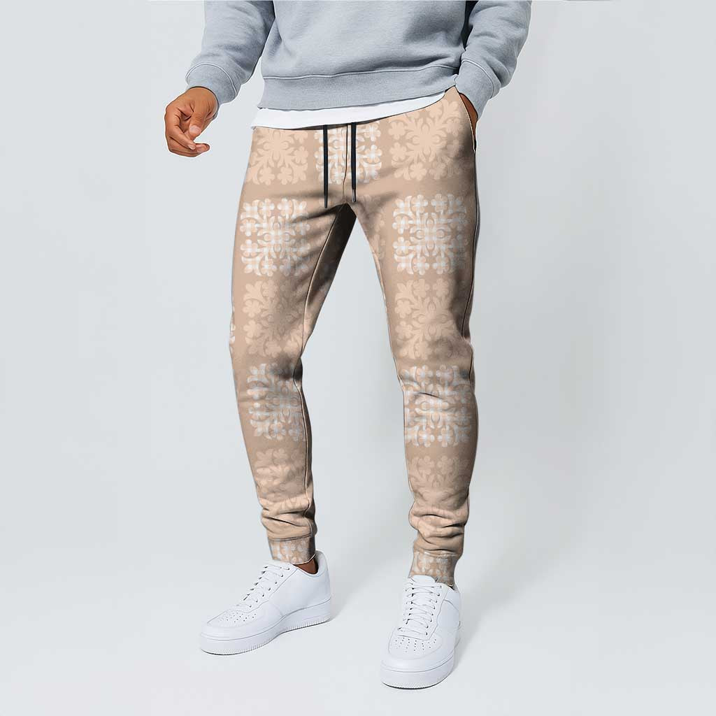 Beige Palaka Quilt Hawaii Jogger Pants Traditional Hawaii-plaid Pattern - Polynesian Pride