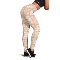 Beige Palaka Quilt Hawaii Leggings Traditional Hawaii-plaid Pattern - Polynesian Pride