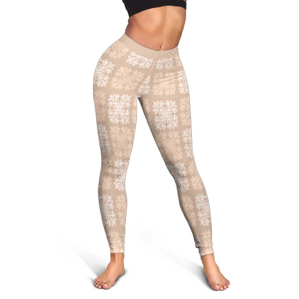 Beige Palaka Quilt Hawaii Leggings Traditional Hawaii-plaid Pattern - Polynesian Pride