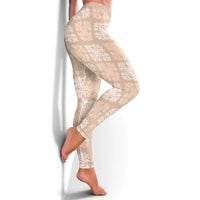 Beige Palaka Quilt Hawaii Leggings Traditional Hawaii-plaid Pattern - Polynesian Pride