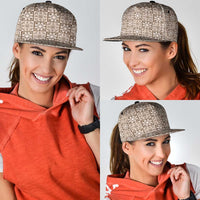 Beige Palaka Quilt Hawaii Snapback Cap Hawaiian Tropical Monstera Sea Turtle