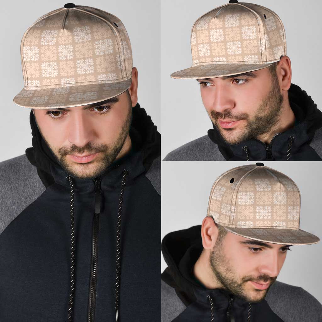 Beige Palaka Quilt Hawaii Snapback Cap Traditional Hawaii-plaid Pattern - Polynesian Pride
