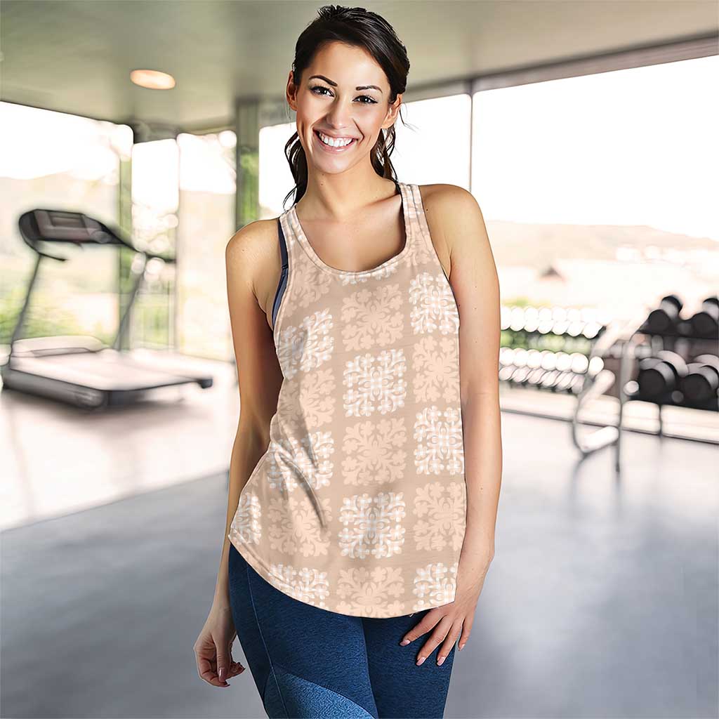 Beige Palaka Quilt Hawaii Women Racerback Tank Traditional Hawaii-plaid Pattern - Polynesian Pride