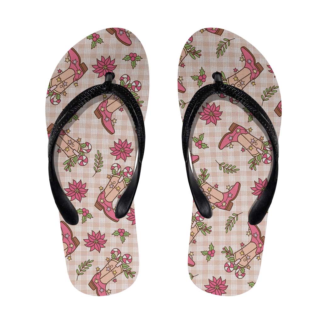 Beige Paniolo Palaka Hawaiian Cowgirl Christmas Flip Flops LT9 Beige - Polynesian Pride