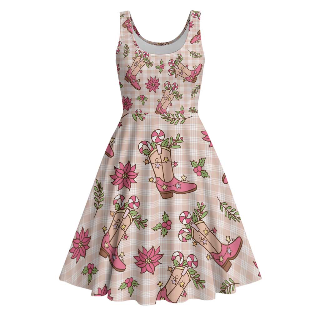 Beige Paniolo Palaka Hawaiian Cowgirl Christmas Midi Dress - Polynesian Pride