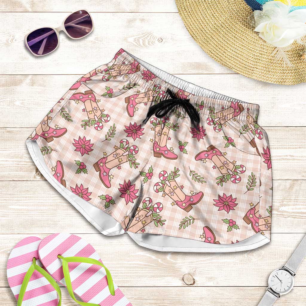 Beige Paniolo Palaka Hawaiian Cowgirl Christmas Shorts for Women - Polynesian Pride