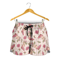 Beige Paniolo Palaka Hawaiian Cowgirl Christmas Shorts for Women - Polynesian Pride