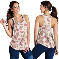 Beige Paniolo Palaka Hawaiian Cowgirl Christmas Women Racerback Tank - Polynesian Pride