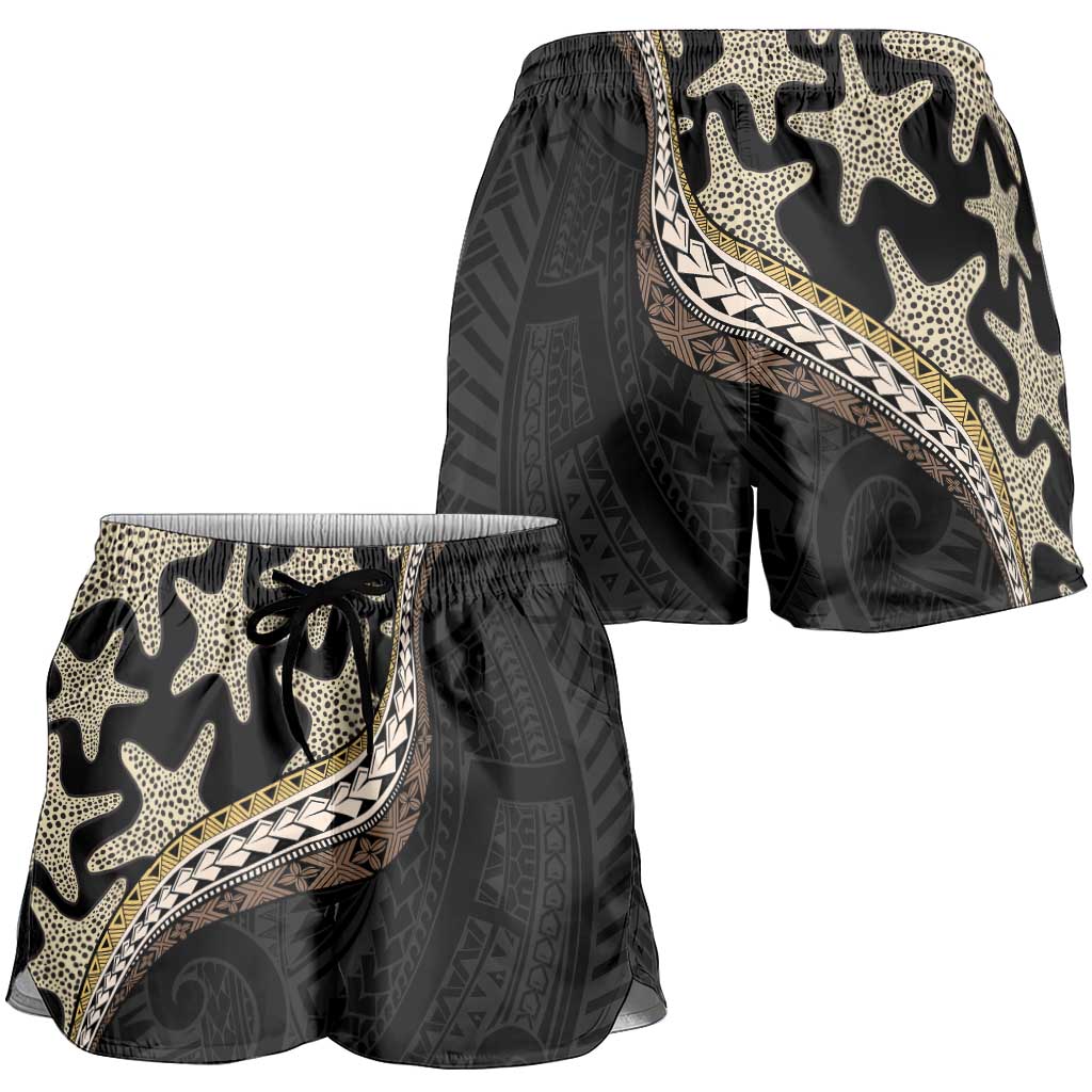 Beige Polynesian Starfish Unique Pattern Shorts for Women