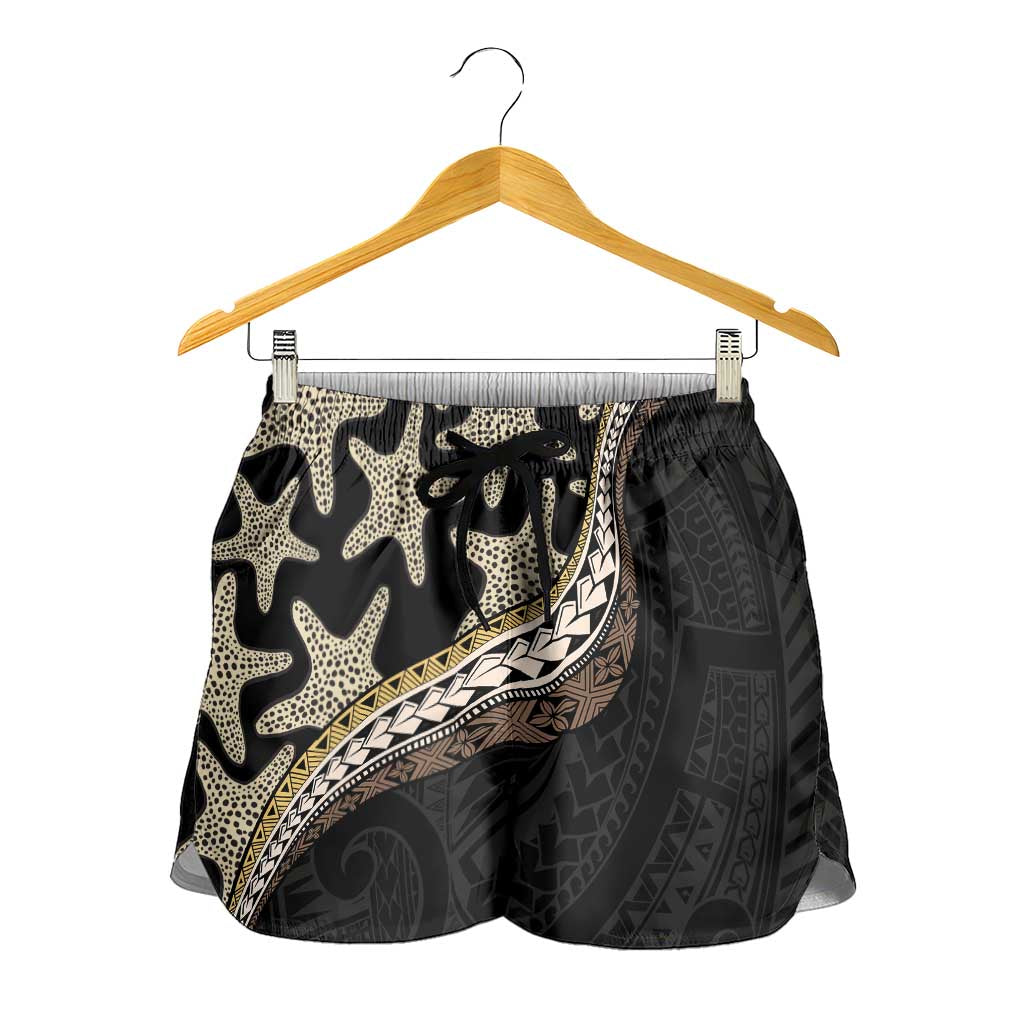 Beige Polynesian Starfish Unique Pattern Shorts for Women