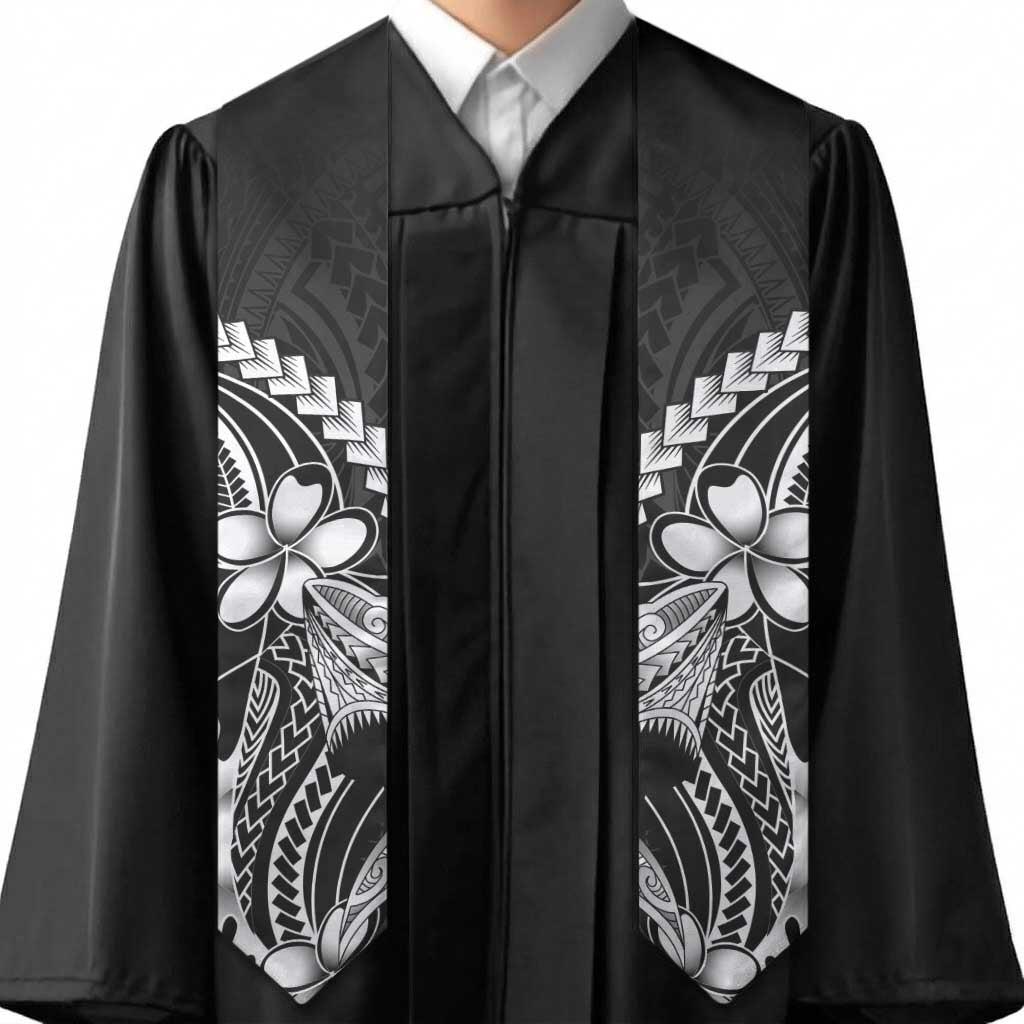 Black Aloha Hawaii Graduation Stole Polynesian Shark Tattoo With Plumeria - Polynesian Pride