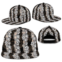 Black and Beige Hawaii Shell Lei Snapback Cap Hawaiian Sunrise Shell Hebrew Cone Plumeria - Polynesian Pride