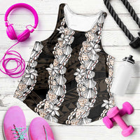 Black and Beige Hawaii Shell Lei Women Racerback Tank Hawaiian Sunrise Shell Hebrew Cone Plumeria LT14 Black - Polynesian Pride