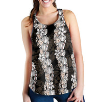 Black and Beige Hawaii Shell Lei Women Racerback Tank Hawaiian Sunrise Shell Hebrew Cone Plumeria LT14 - Polynesian Pride
