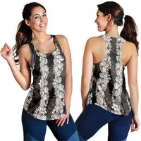 Black and Beige Hawaii Shell Lei Women Racerback Tank Hawaiian Sunrise Shell Hebrew Cone Plumeria LT14 - Polynesian Pride