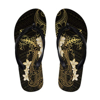 Black and Gold Hawaii Flip Flops Hammerhead Shark Tattoo Curve Polynesian - Polynesian Pride