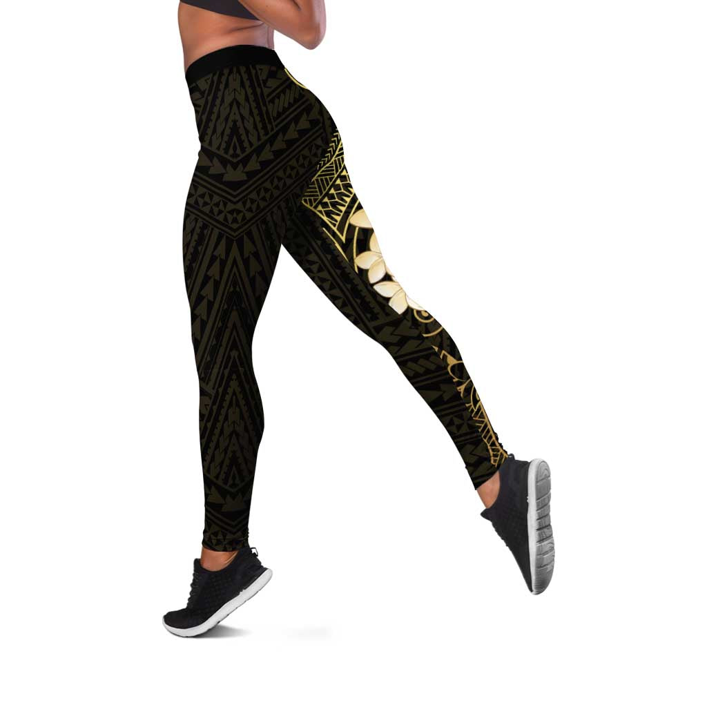 Black and Gold Hawaii Leggings Hammerhead Shark Tattoo Curve Polynesian - Polynesian Pride