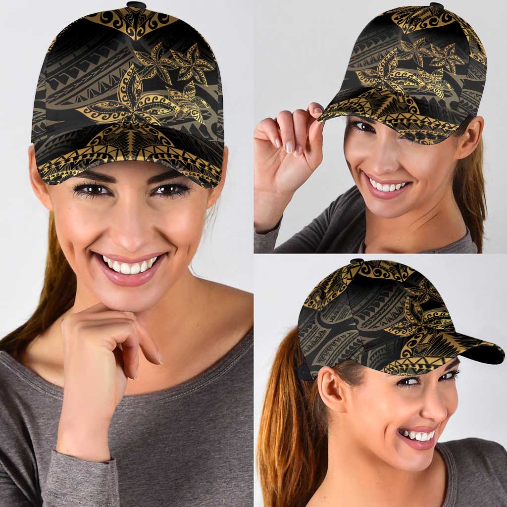 Black and Gold Polynesia Classic Cap Plumeria Tattoo With Polynesian Pattern - Polynesian Pride