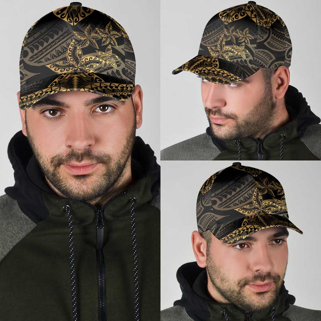 Black and Gold Polynesia Classic Cap Plumeria Tattoo With Polynesian Pattern - Polynesian Pride