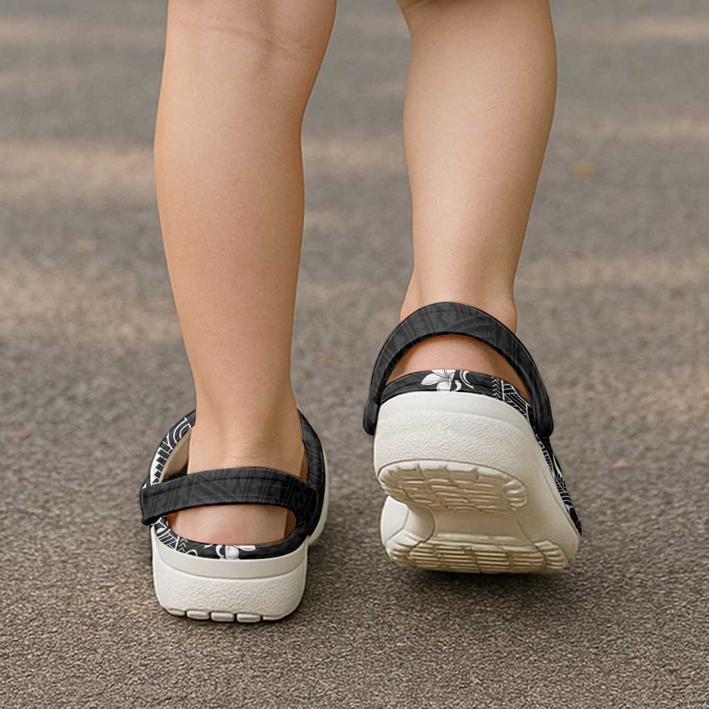 Black Hawaii Clogs Shoes Hammerhead Shark Tattoo Curve Polynesian - Polynesian Pride