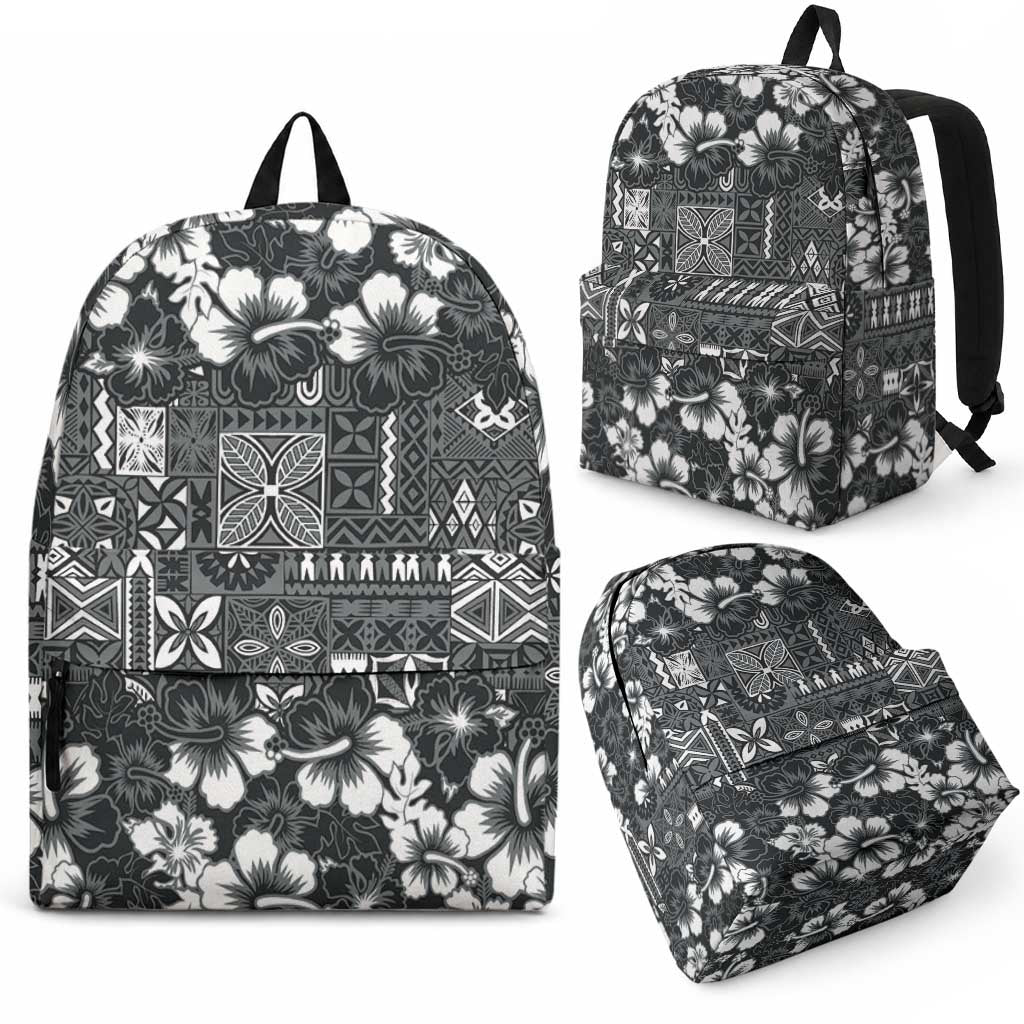 Black Hawaiian Tapa Tribal Hibiscus Backpack