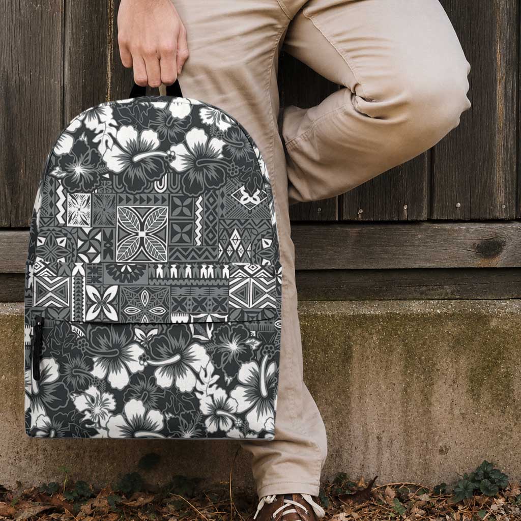 Black Hawaiian Tapa Tribal Hibiscus Backpack