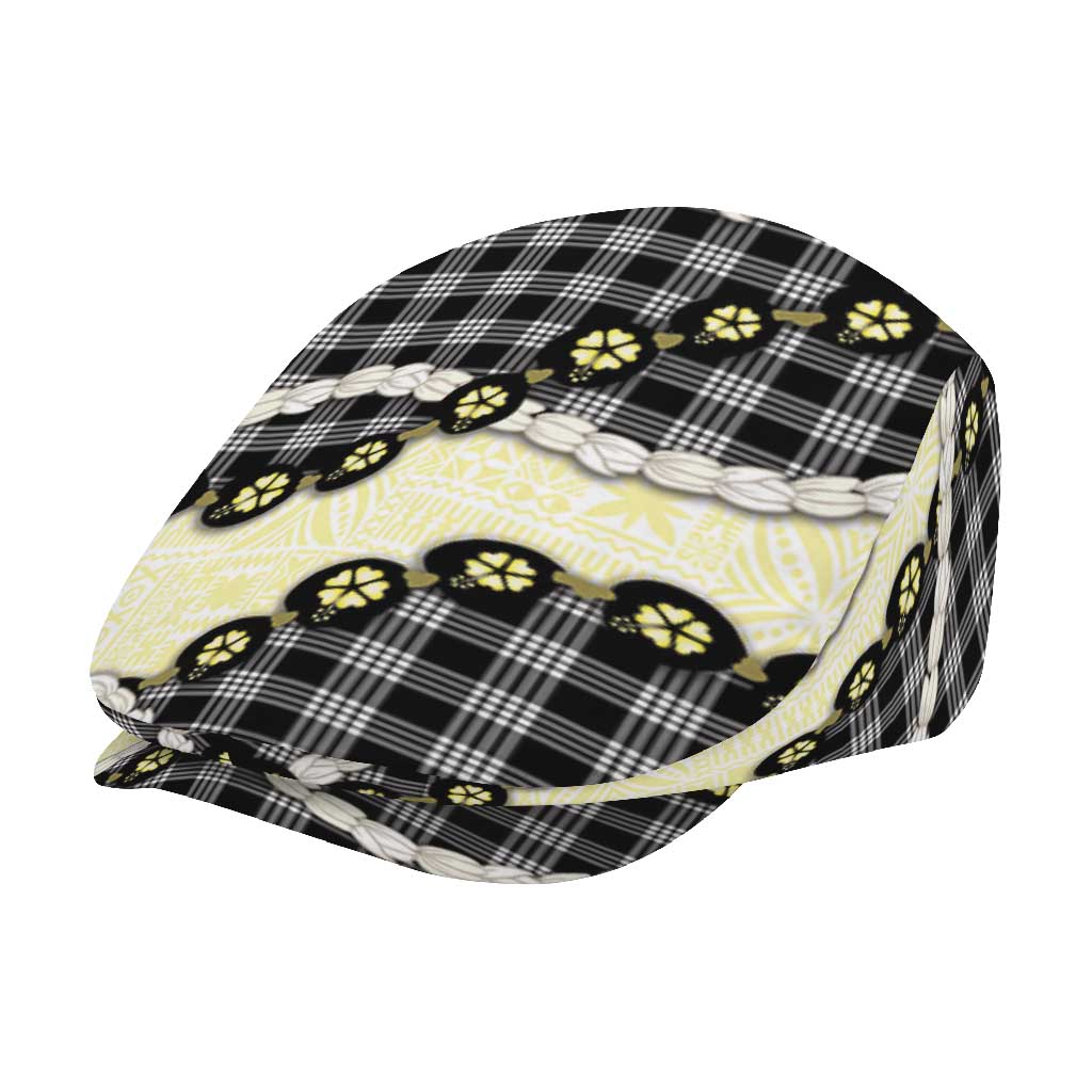 Black Palaka Hawaii Jeff Hat Kukui Nut Pikake Lei Hawaiian Tapa Pattern LT14 - Polynesian Pride