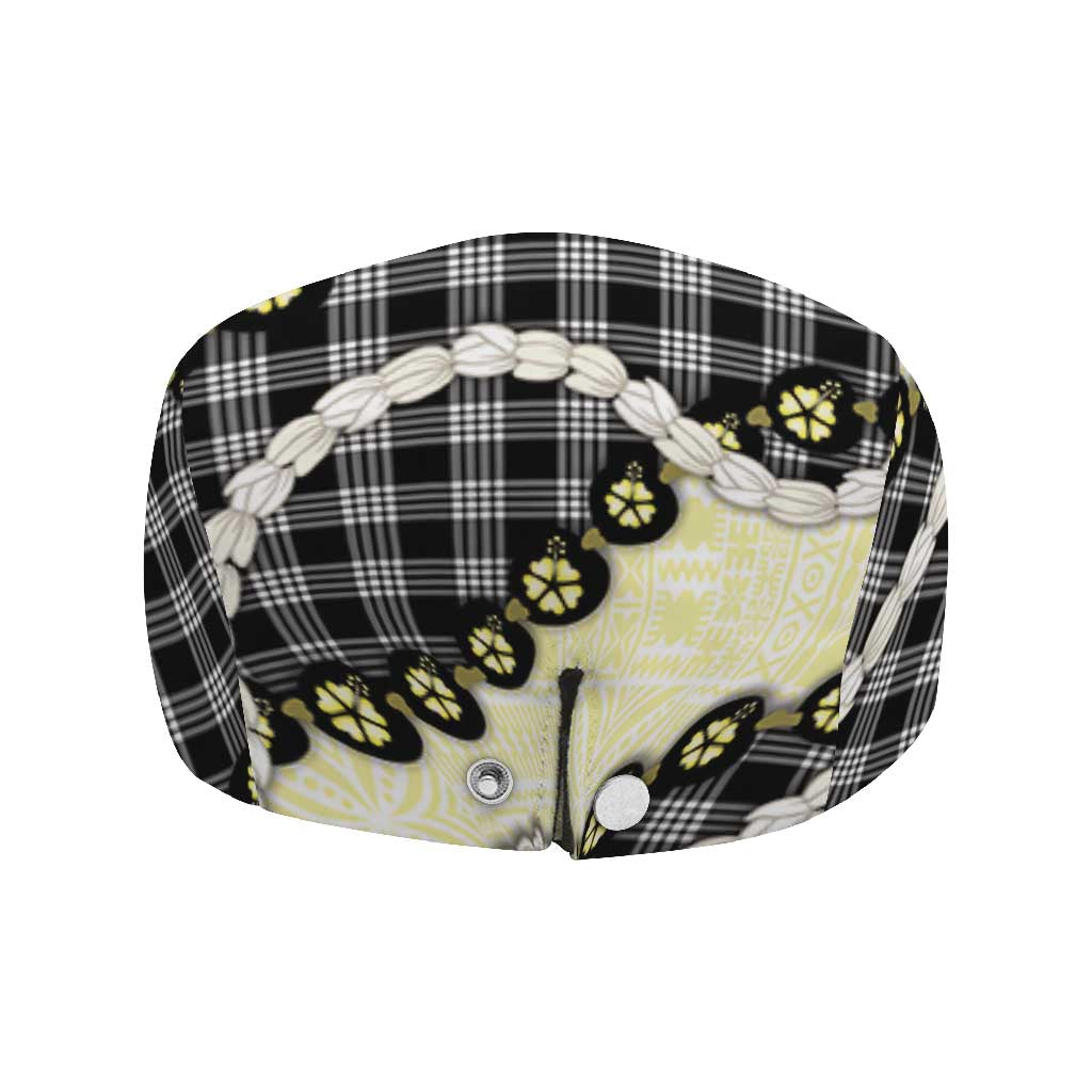 Black Palaka Hawaii Jeff Hat Kukui Nut Pikake Lei Hawaiian Tapa Pattern LT14 - Polynesian Pride