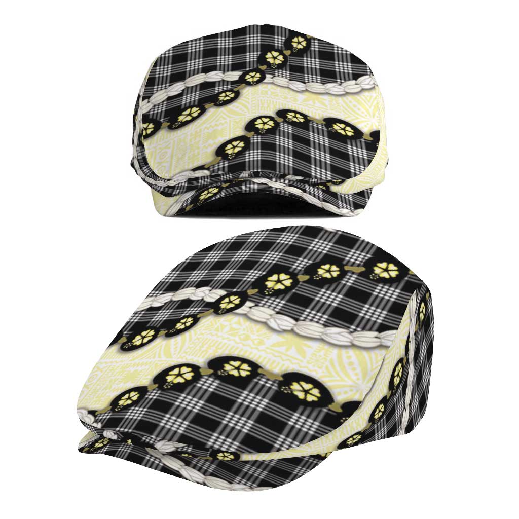 Black Palaka Hawaii Jeff Hat Kukui Nut Pikake Lei Hawaiian Tapa Pattern LT14 - Polynesian Pride