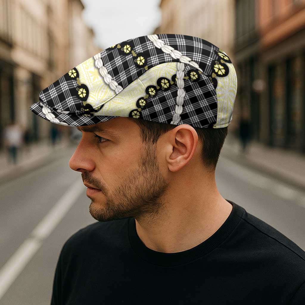 Black Palaka Hawaii Jeff Hat Kukui Nut Pikake Lei Hawaiian Tapa Pattern LT14 - Polynesian Pride