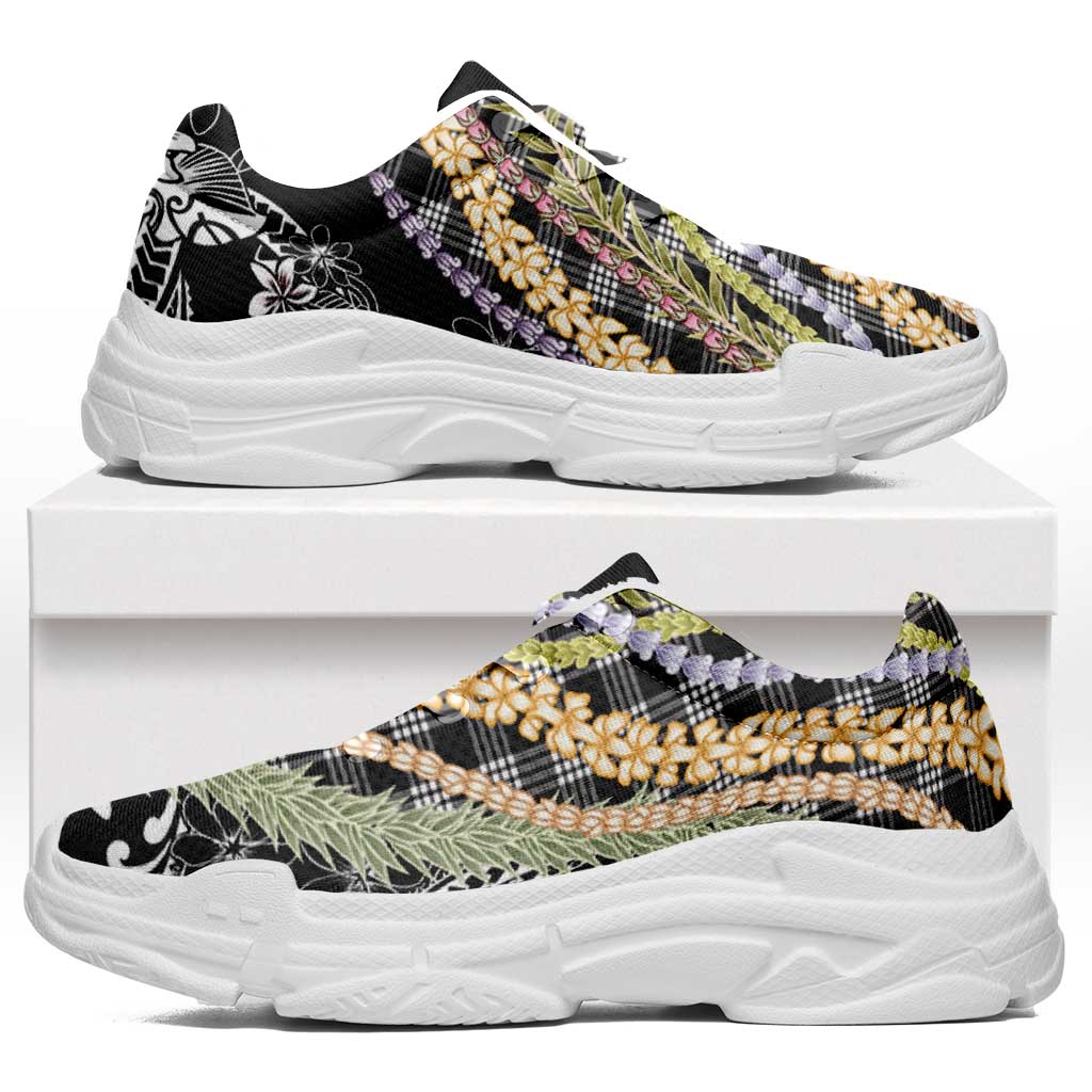 Black Palaka Hawaii Leis Chunky Sneakers Hawaiian-plaid Elegant Tropical Vibes