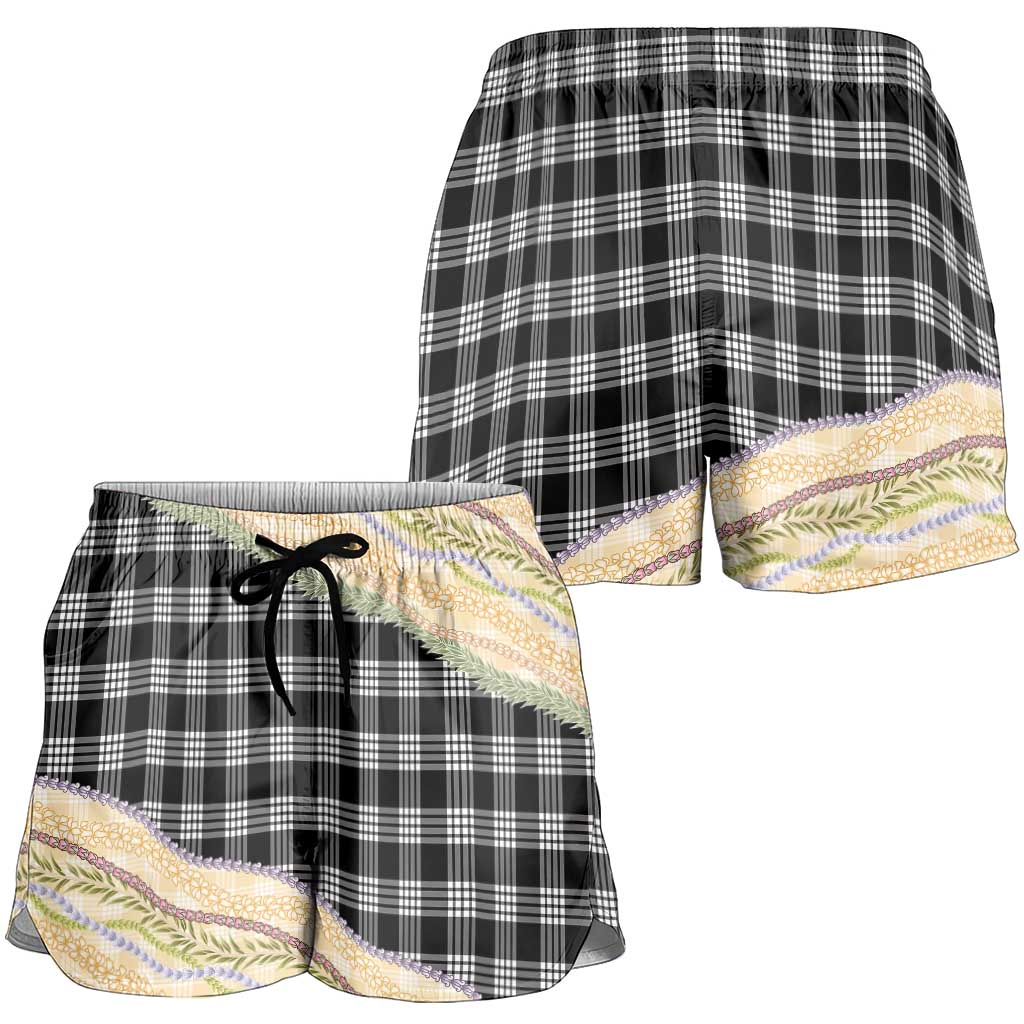 Black Palaka Hawaii Leis Elegant Vibes Shorts for Women