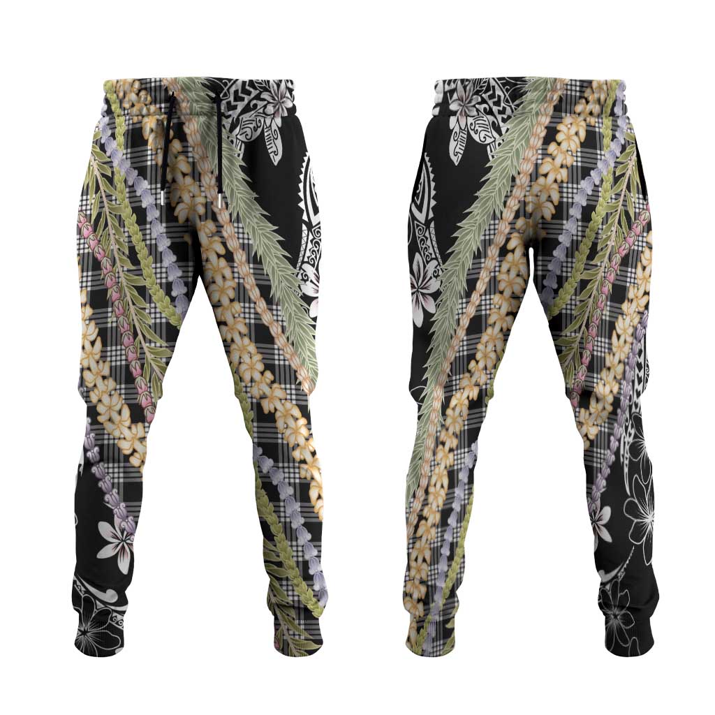 Black Palaka Hawaii Leis Jogger Pants Hawaiian-plaid Elegant Tropical Vibes - Polynesian Pride