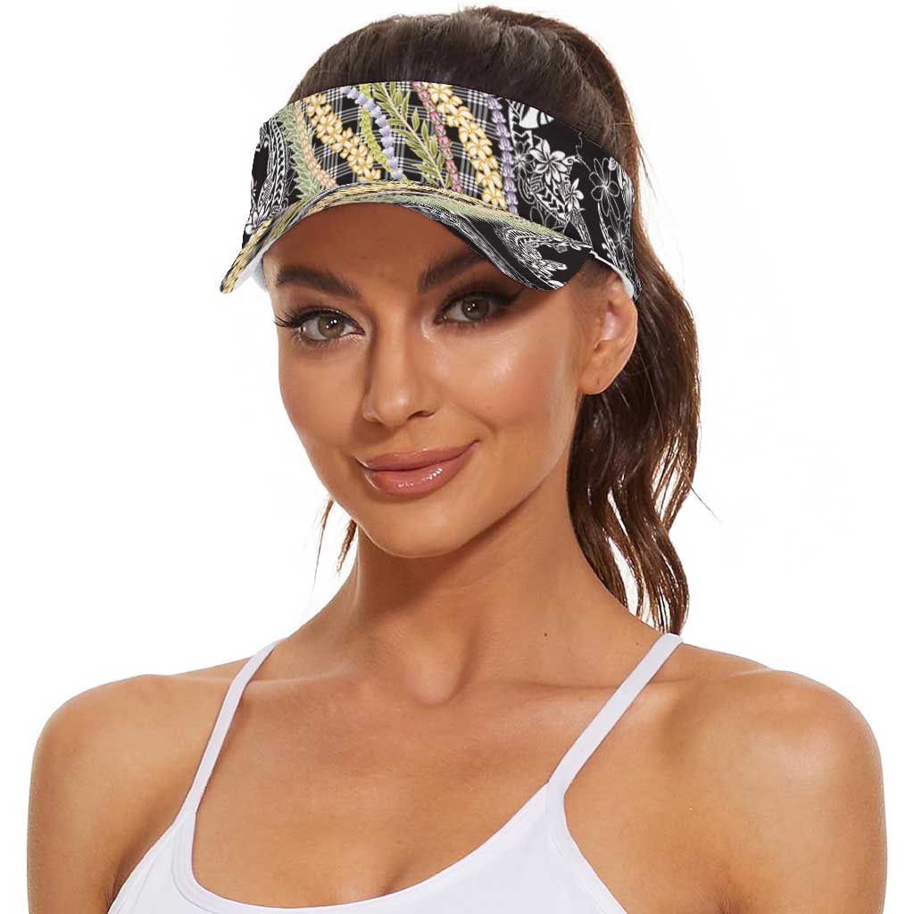 Black Palaka Hawaii Leis Sun Visor Cap Hawaiian-plaid Elegant Tropical Vibes
