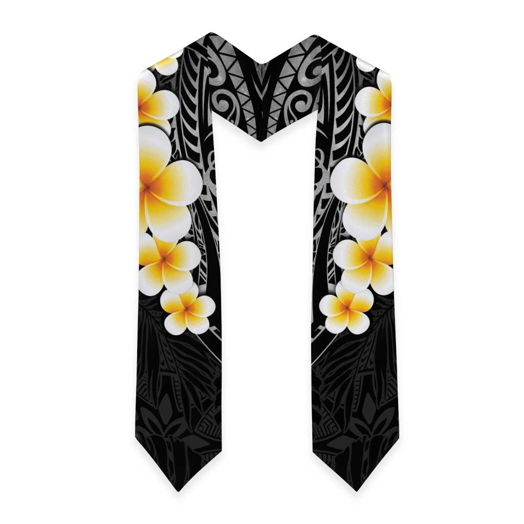 Black Polynesia Graduation Stole Plumeria Tropical Leaves With Galaxy Polynesian Art