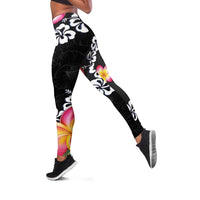 Black Polynesia Leggings Plumeria With Hibiscus Pattern Tropical Vibes LT14 Black - Polynesian Pride