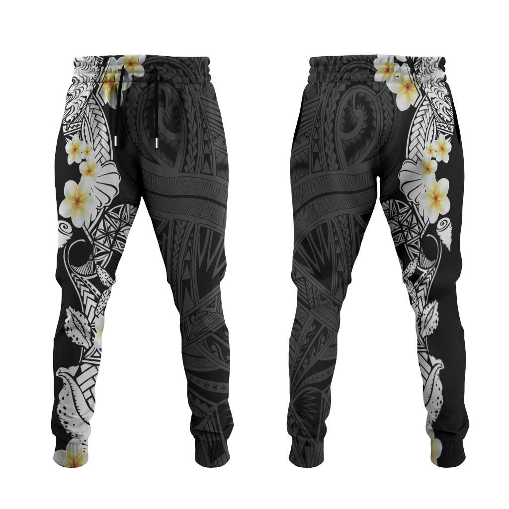 Black Samoa Tattoo Jogger Pants Plumeria Samoan Ocean Tatau Pattern - Polynesian Pride